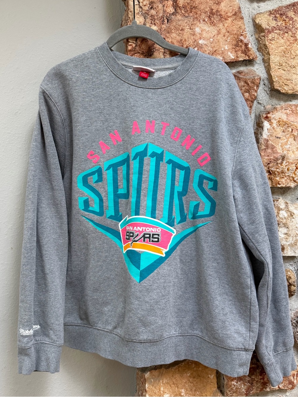 Mitchell & Ness Vintage San Antonio Spurs Crewneck with Teal & Pink Logo